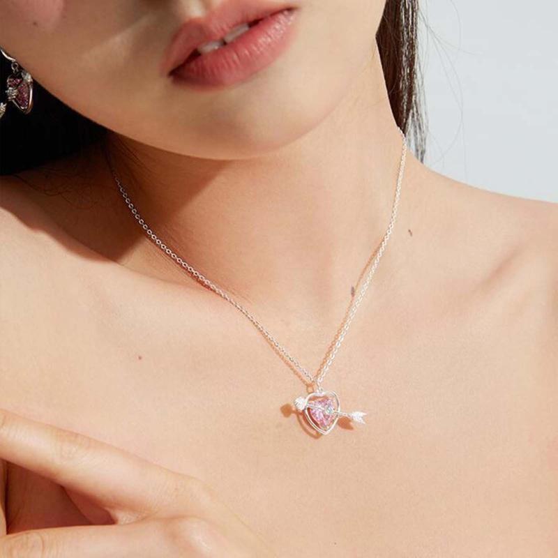 Simple Design Arrow Pink Crystal Necklace Fashion Jewelry Heart Necklace Jewelry