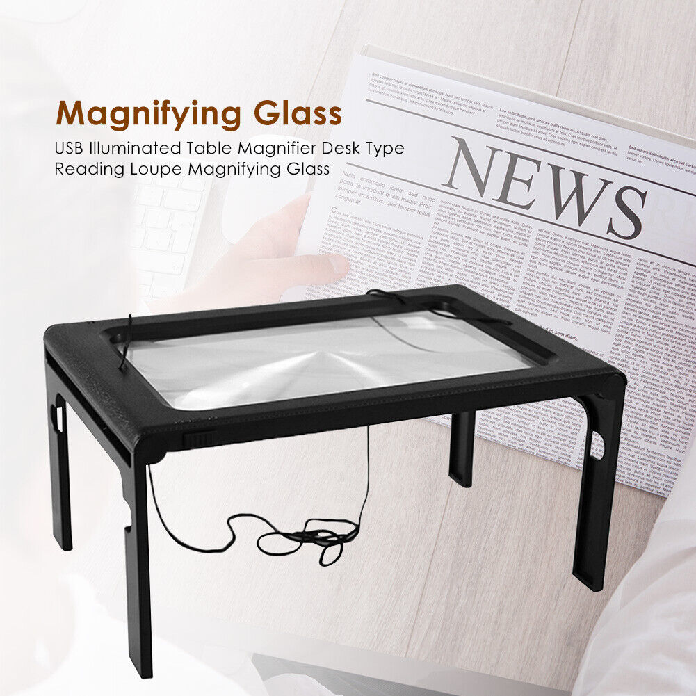 USB Illuminated Table Magnifier Desk Type Reading Loupe Magnifying Glass