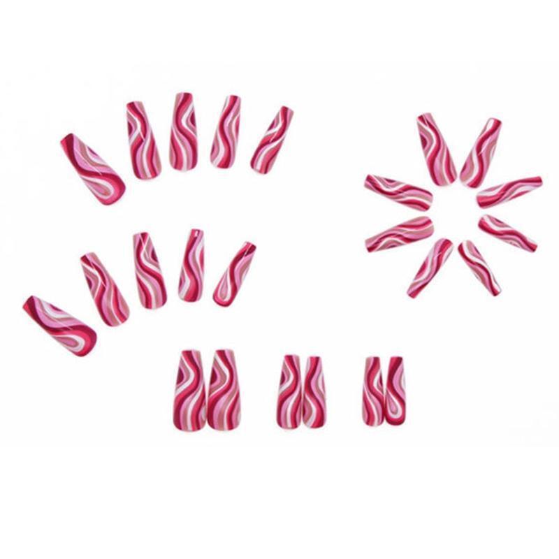 Striped Press On Nails Wave Press On Nail Wavy False Nails Long Detachable