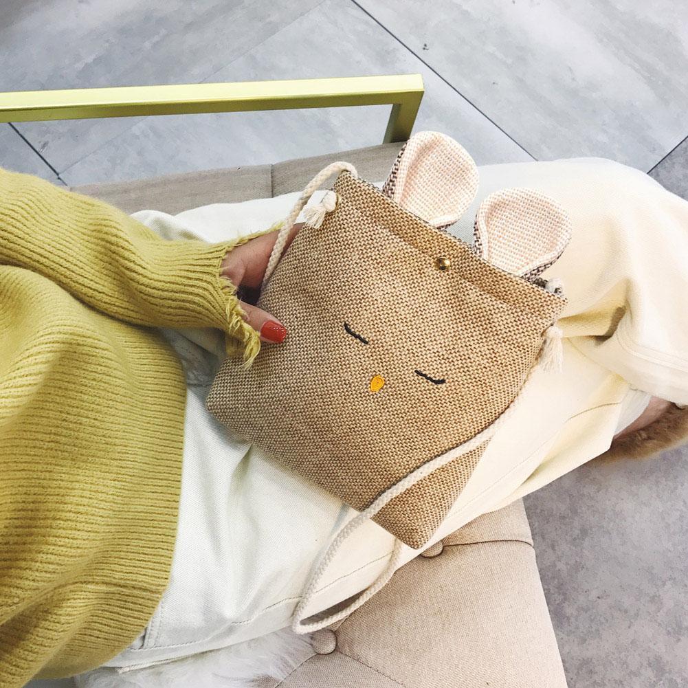 Women Rabbit Shape Cotton Linen Small Shoulder Bag Crossbody Bag(Khaki)