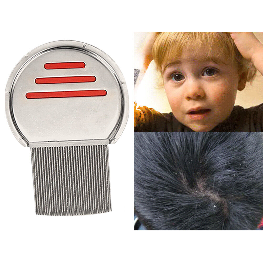 Stainless Steel Density Teeth Hair Lice Comb Dust Free Brush (Red)
