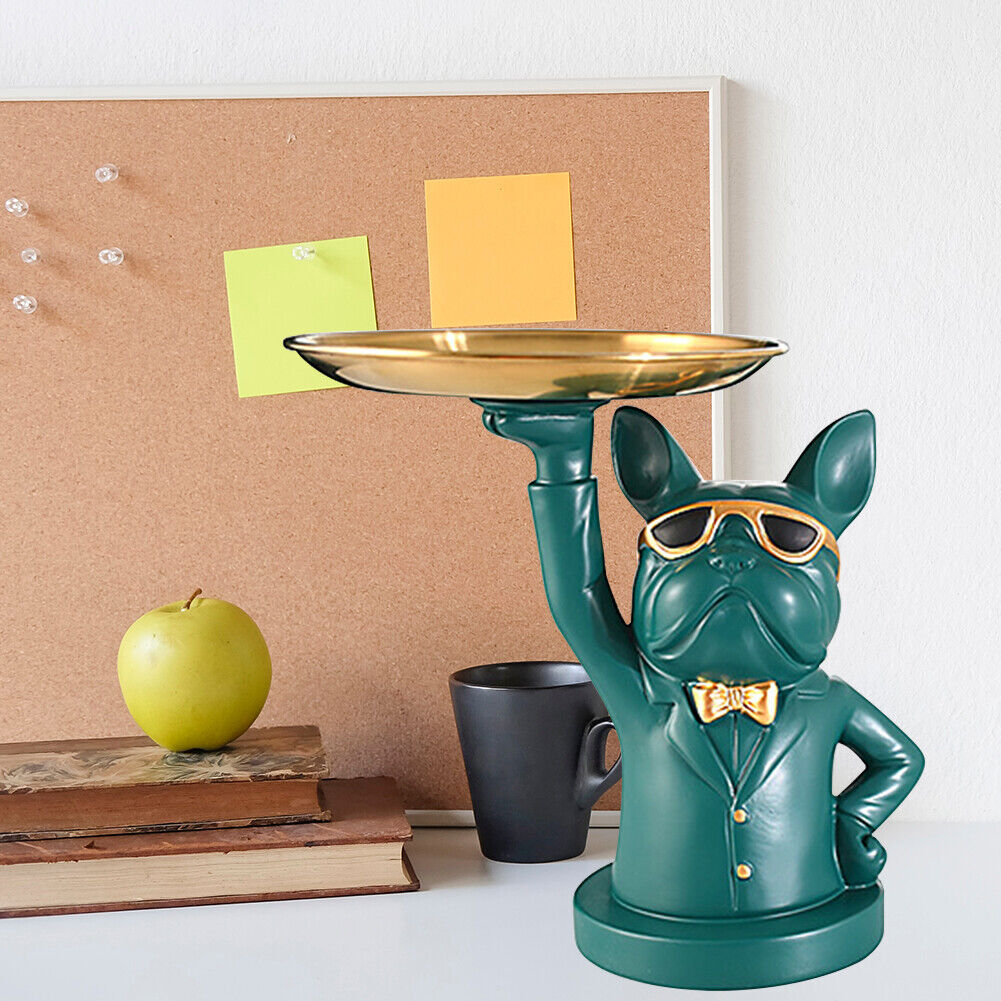 Nordic Luxury Bulldog Storage Statue Fruit Candy Tray Sculpture (Green)