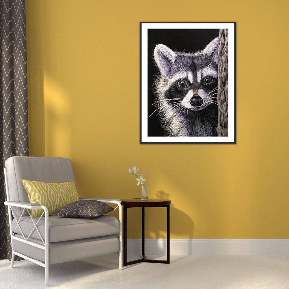 5D DIY Dog Raccoon Full Round Diamond Painting Kit Picture Artwork Craft