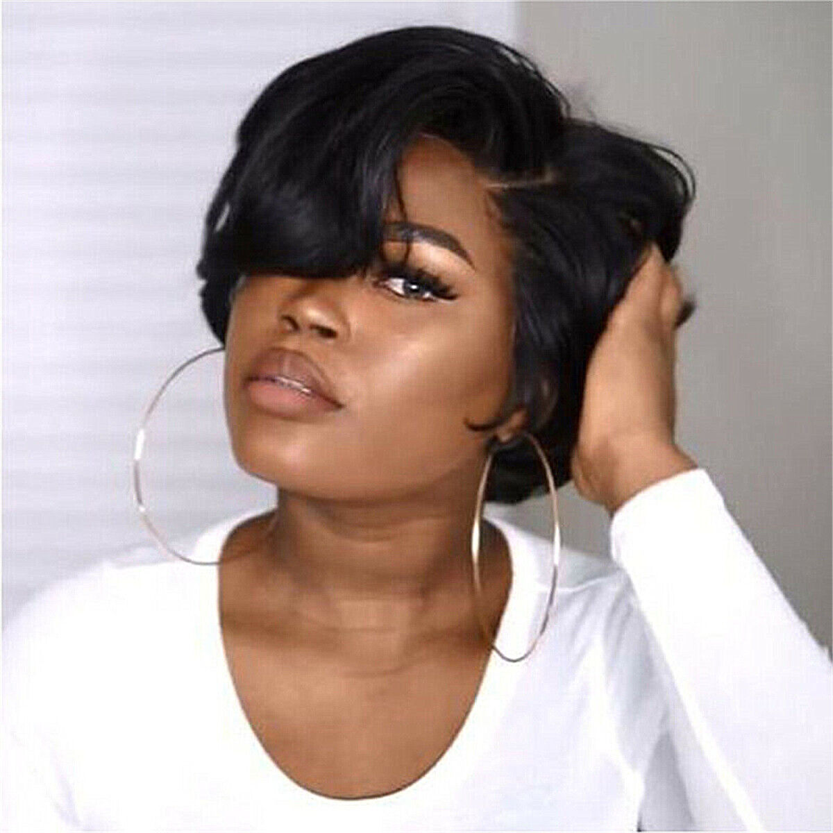 Women Black Heat-Resistant Hair Wig Natural Straight Hair Short Synthetic Wigs