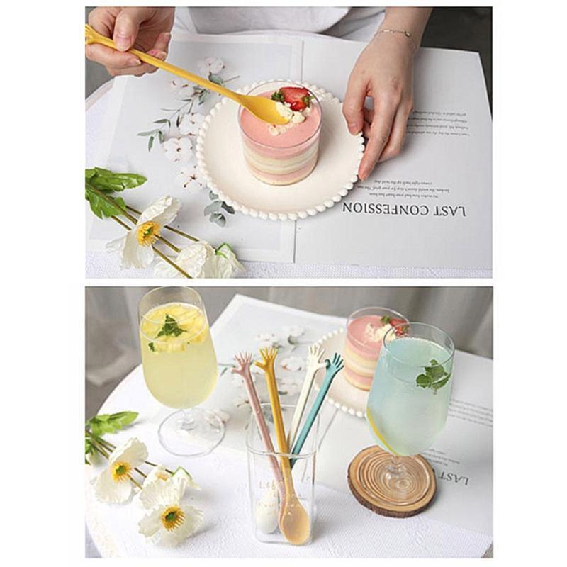 4 Pieces PP Plastic Material Spoons Colorful Stirring Stick Creative Long Handle