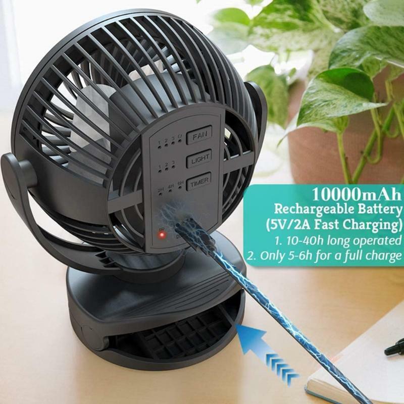 Camping Fan with LED Light & Hanging Hook for Tent Car Up to 40hrs Working Hours