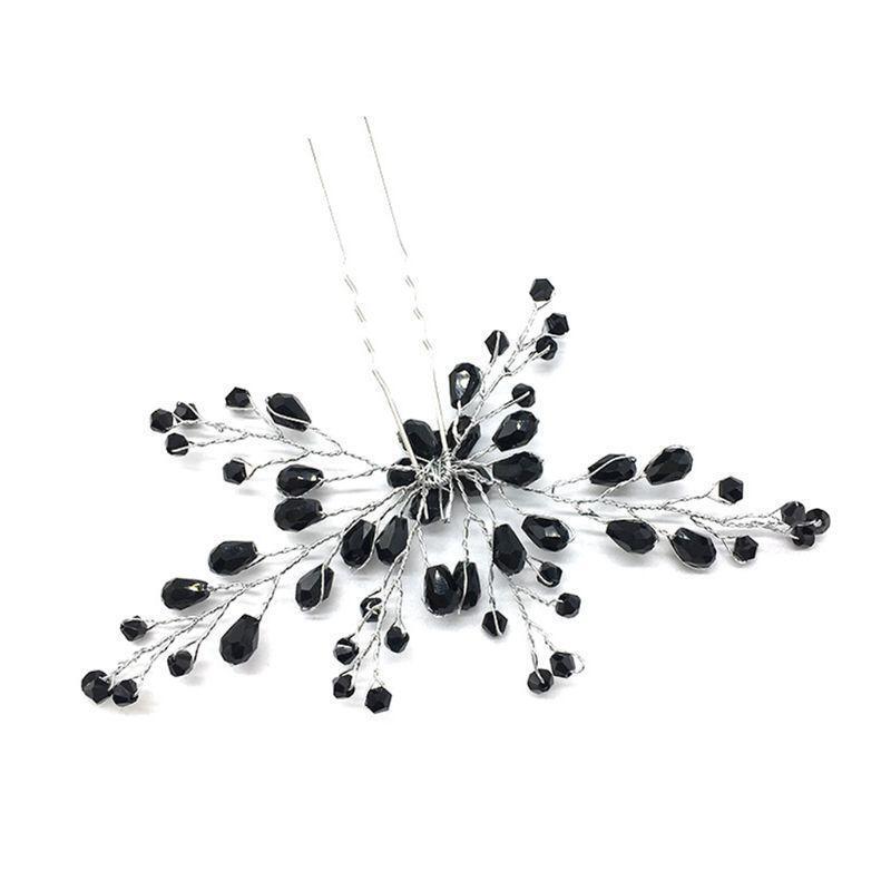 Bride Hairpins Black Crystal Hairpin Bridal Headwear Jewelry Women Lady Luxury