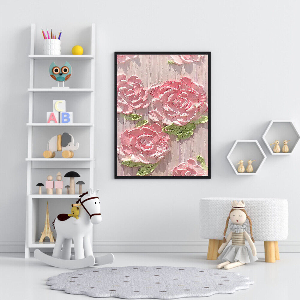 Pink Flowers Oil Painting By Numbers Kit DIY Frameless Picture On Canvas