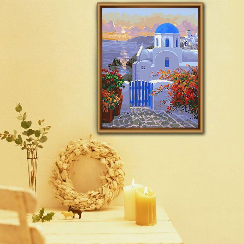 Santorini DIY Paint Numbers Canvas Oil Painting Kit for Kids Acrylic Pigment
