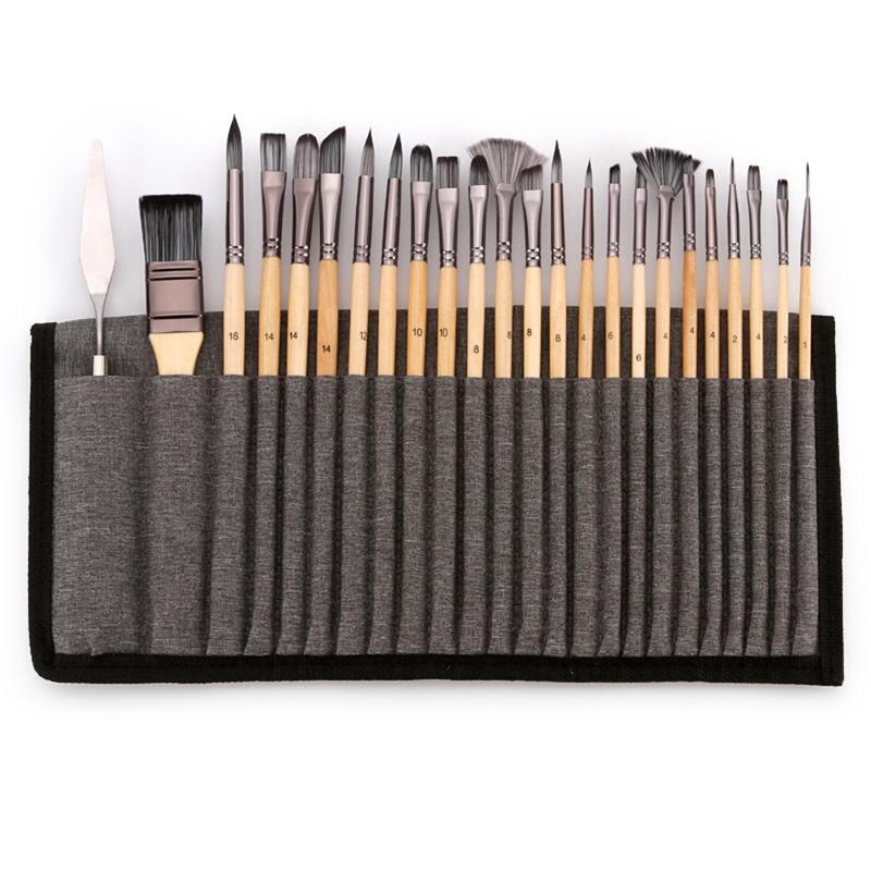 24Pcs Artist Paint Brush with Roll-up Bag Portable Art Set for Beginner Painting