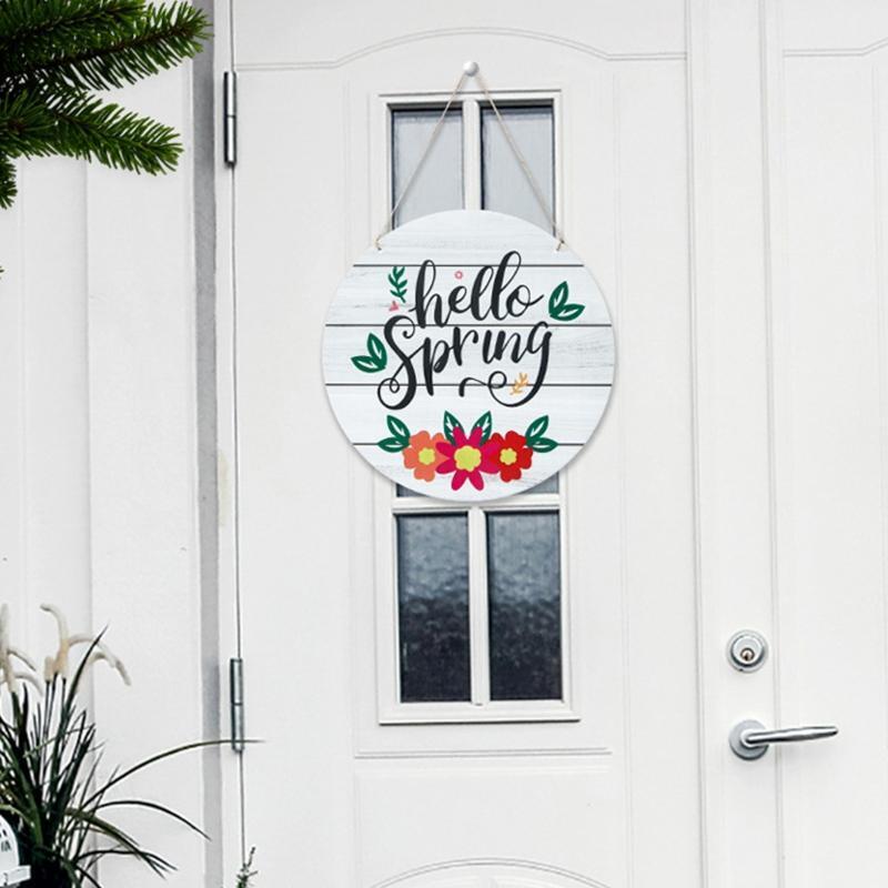 12 Inch Hello Spring Sign Wooden Rustic Front Door Hanger Festival Wall Hanging