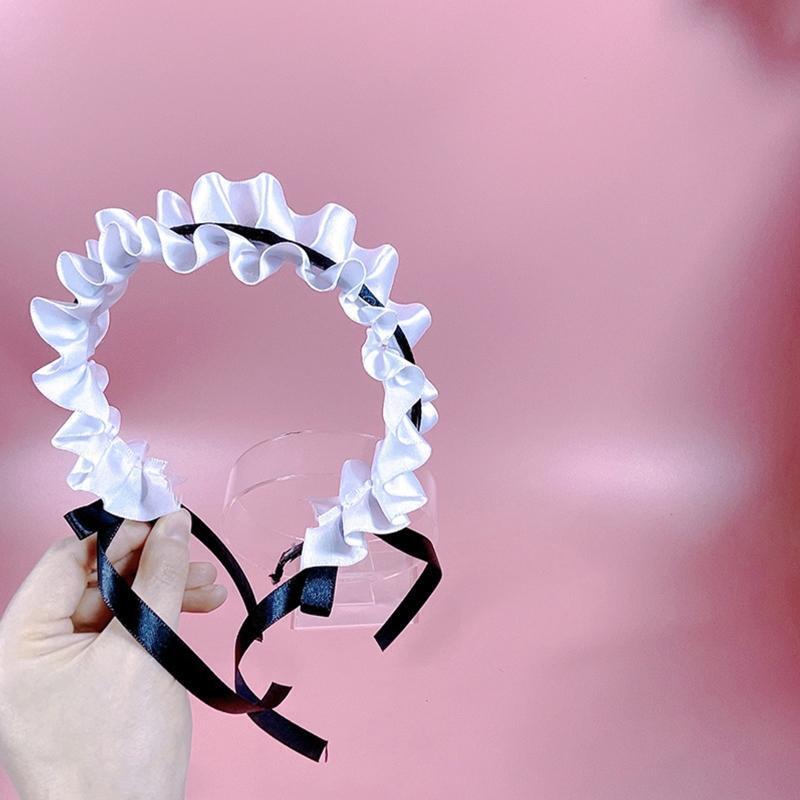 Lolita Pleated Laces Hair Hoop Women Elegant Bowknot Shape Headband for Cos Maid