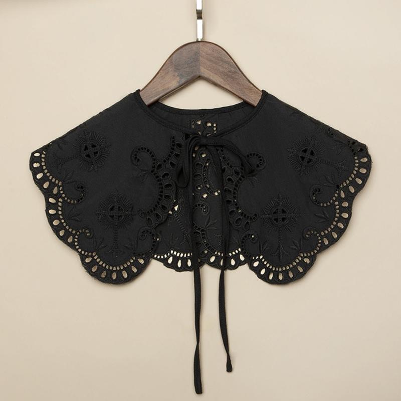 Women Organza Embroidery False Collar Wrap Hollow Out Lace Black Shawl Necklace