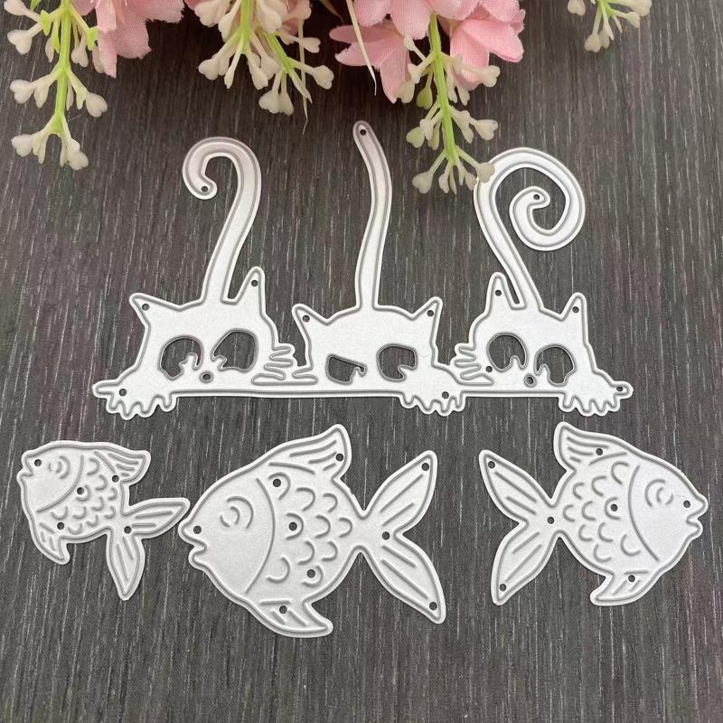 Cartoon Cat Fish Cutting Dies Stencil Metal Scrapbook Album Paper Card Template