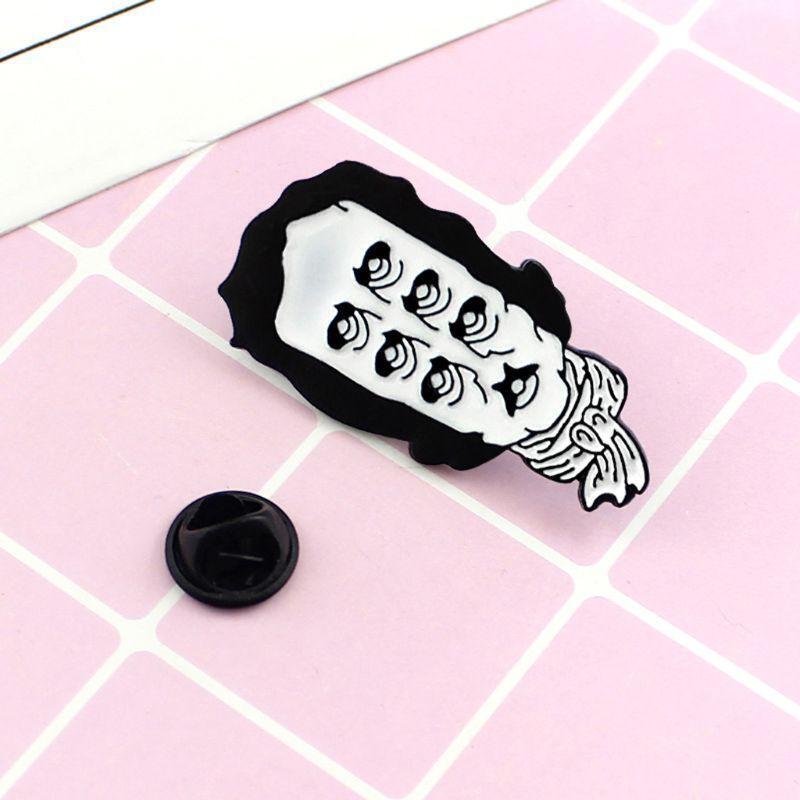 Edgar Allan Poe Enamel Lapel Pin Multiple Eyes Old Man Head Scarf Brooch Jewelry