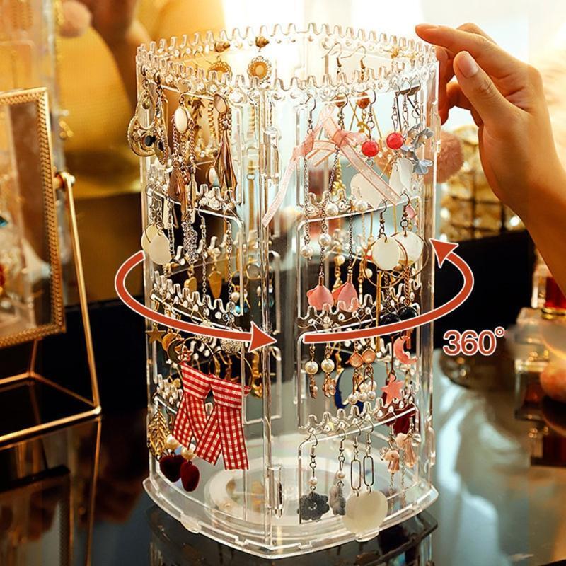 360 Rotating Clear Earring Holder 4 Tiers Jewelry Organizer Classic Stand Rack