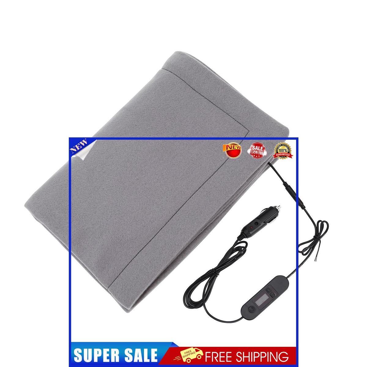 Electric Car Blanket Heated Fleece Travel Throw with Timer (Grey)