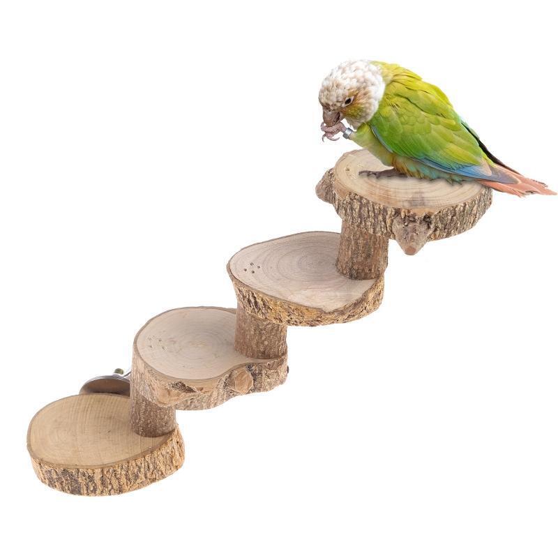 Bird Wooden Perch Platform Natural Wood Training Stand 4 Steps Climbing Ladder