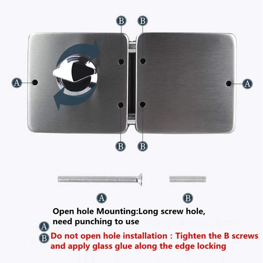 Security Home 10-12mm Glass Lock Double Glass Door Lock 4 Bolts Both Sides Open