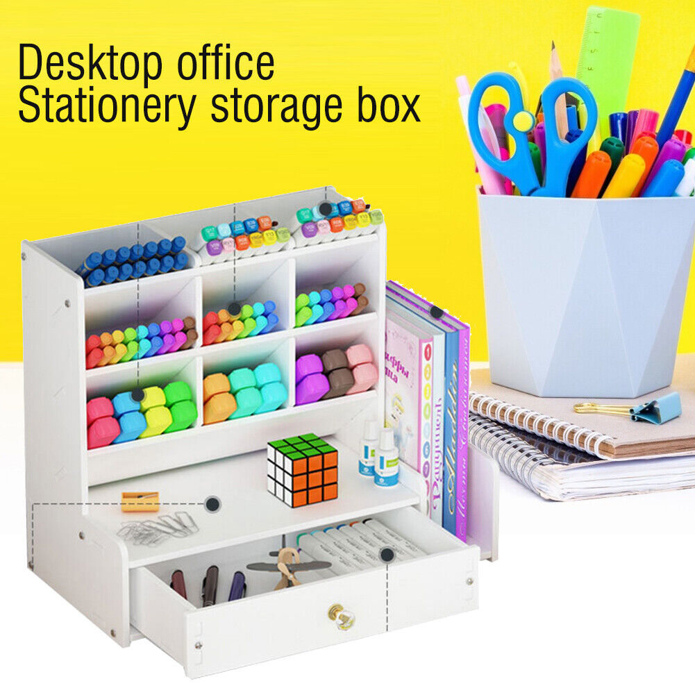 Inclined Wooden Pen Holder Fashion Desktop Office Storage Box with Drawer