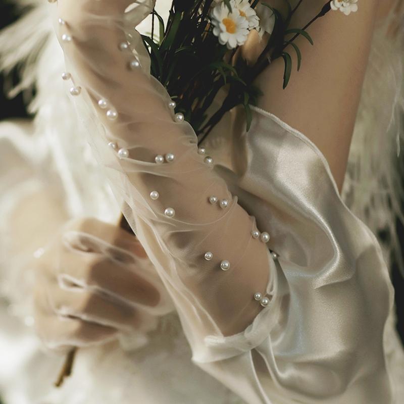 Bridal Tulle Gloves Elbow Length Lace Gloves Elegant Tea Party Wedding Gloves