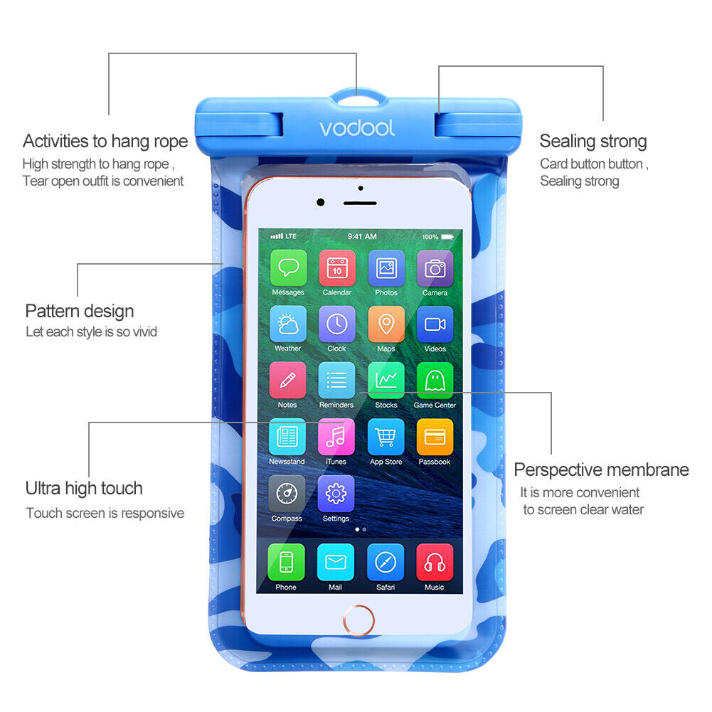 VODOOL Universal Waterproof Bags Protective Cover for 4.0-5.8in Phone Blue
