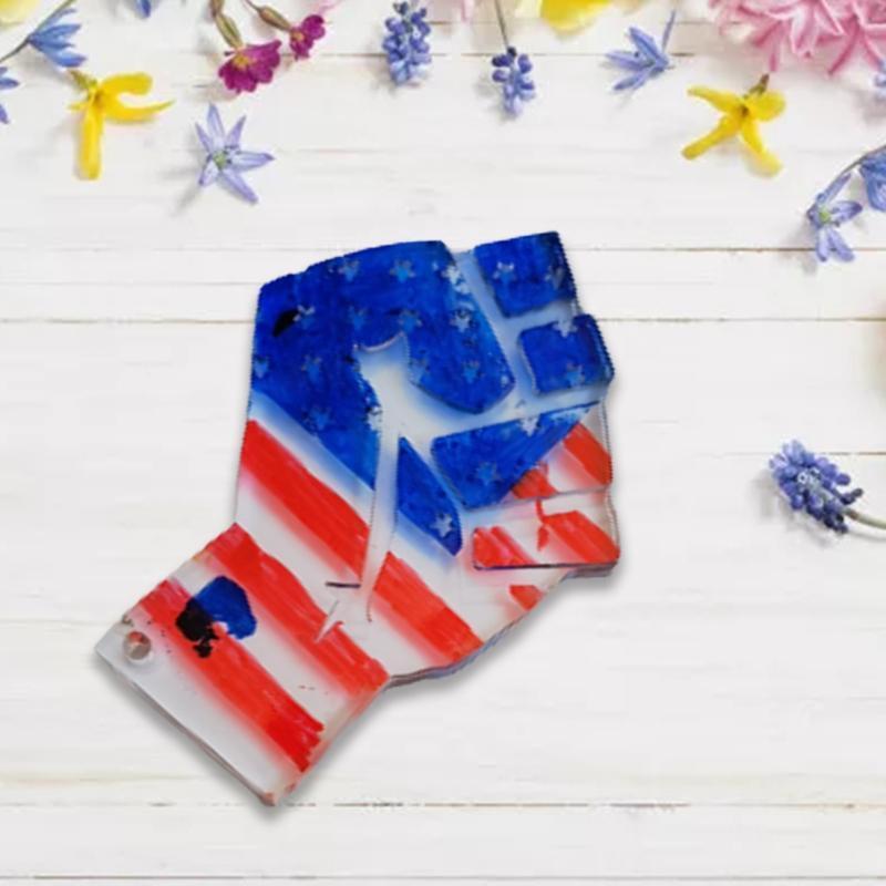 Blue American Flag Fist Keychain Silicone Mold for Valentine Love Gift Craft
