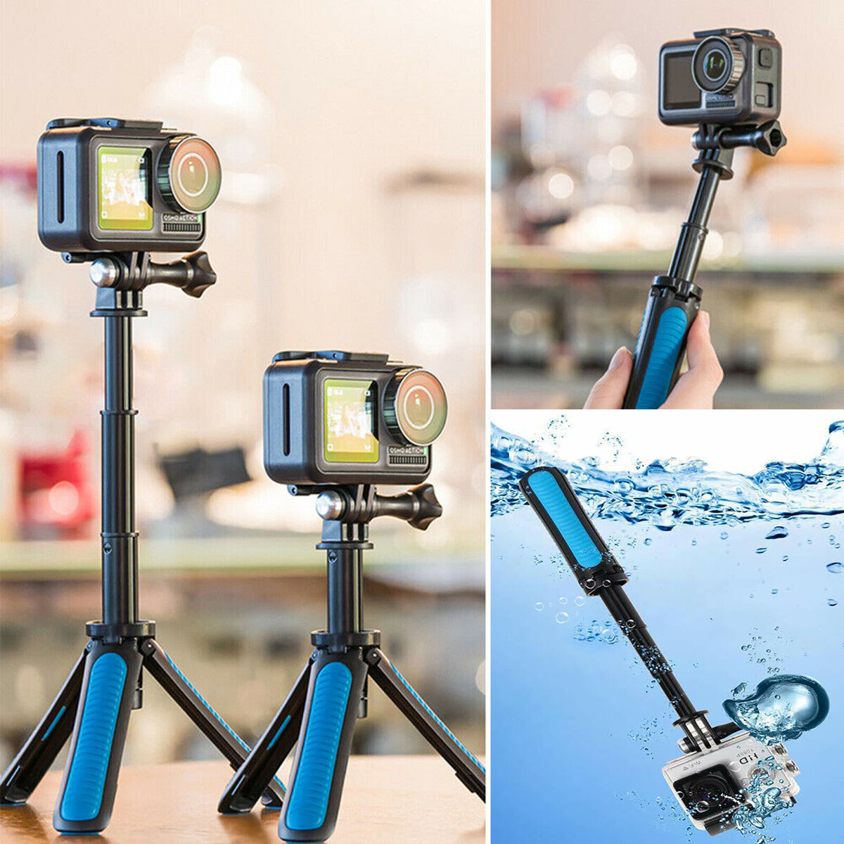 For GoPro Hero 8/7/5/4/3+/Xiaoyi 4K Camera Waterproof Selfie Stick Tripod Holder