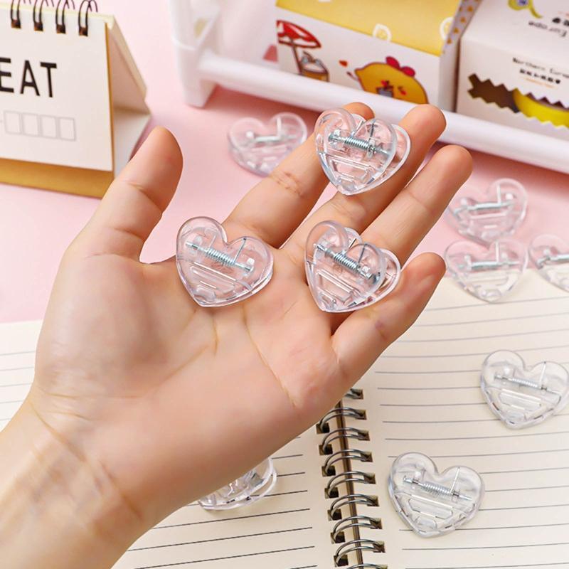 5Pcs Transparent Heart Paper Clamps  Bookmark Clip for Student Teacher School