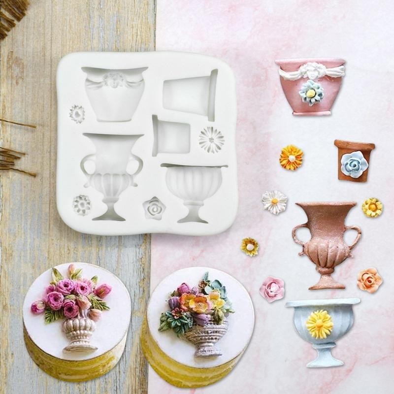 Exquisite Flowerpot Shape Silicone Fondant Mold Sugar Craft Mould Easy to Use