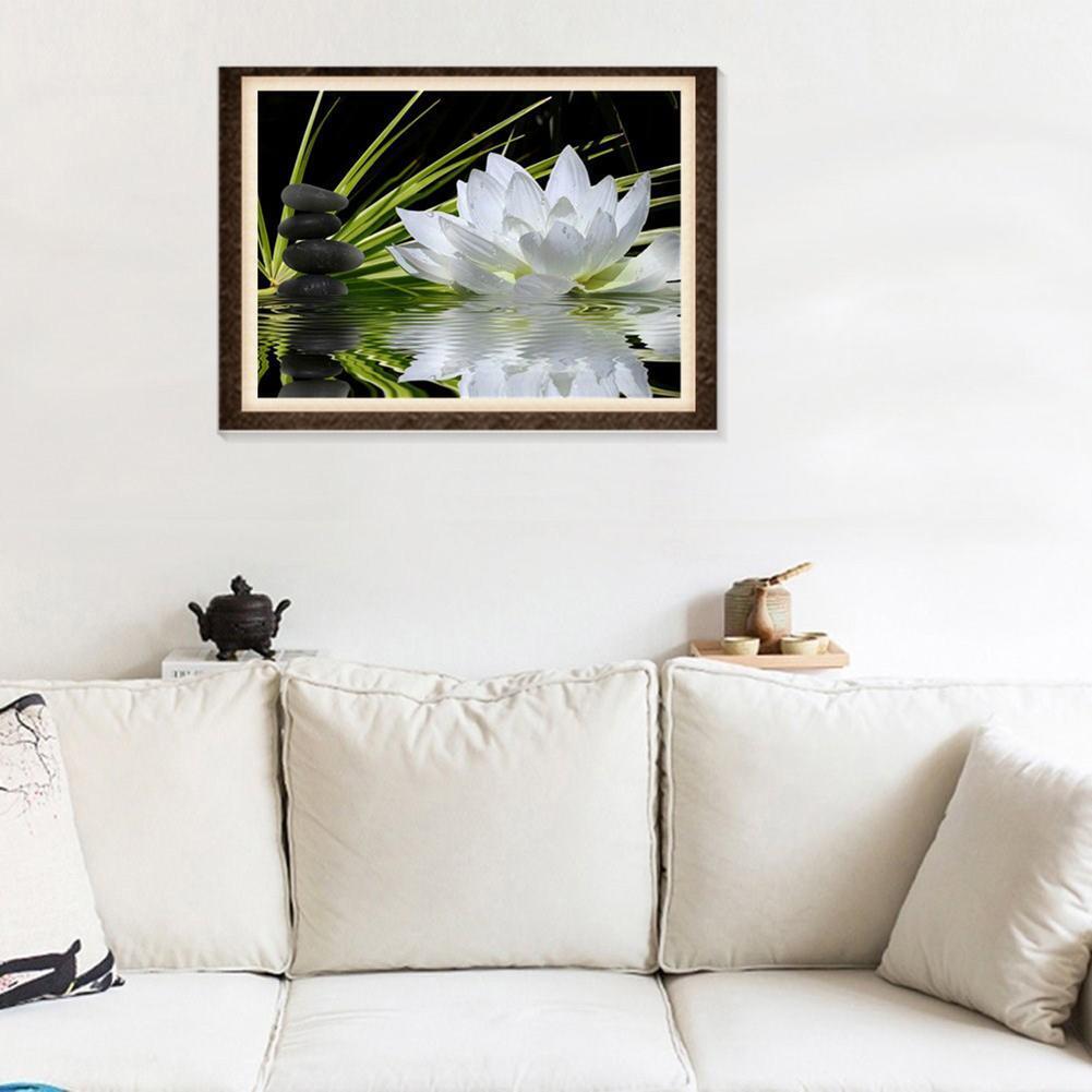 40x30cm White Lotus DIY 5D Diamond Painting Cross Stitch Needlework Craft