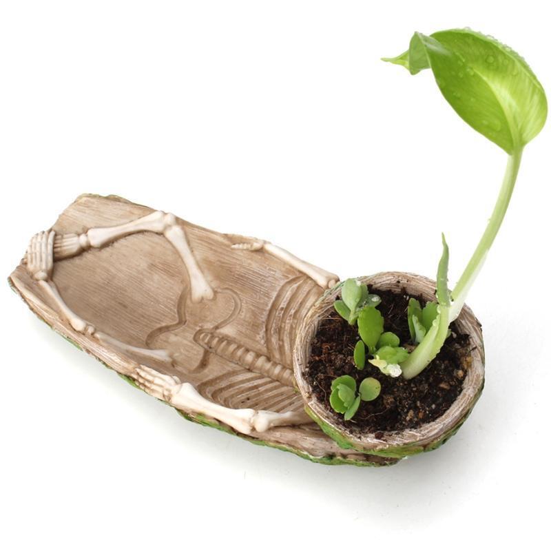 Skeleton Reptile Food Bowl Amphibian Pet Cage Rock Decoration Water Injection