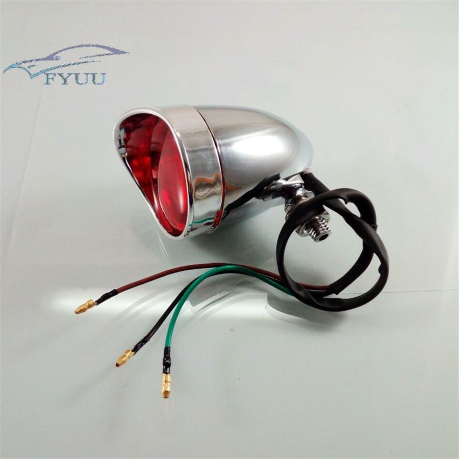 Tail Brake Light 12V Chrome Bullet Red Rear Stop Brake Metal Body Warning Lamp