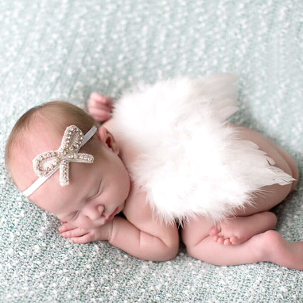 Newborn Feather Angel Wing Photography Prop with Crystal Headband Set-11035