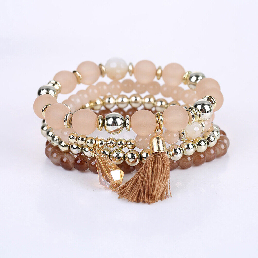 Bohemia Woman Multilayers Bracelet Bead Hand Chain Tassel Bracelet (Coffee)