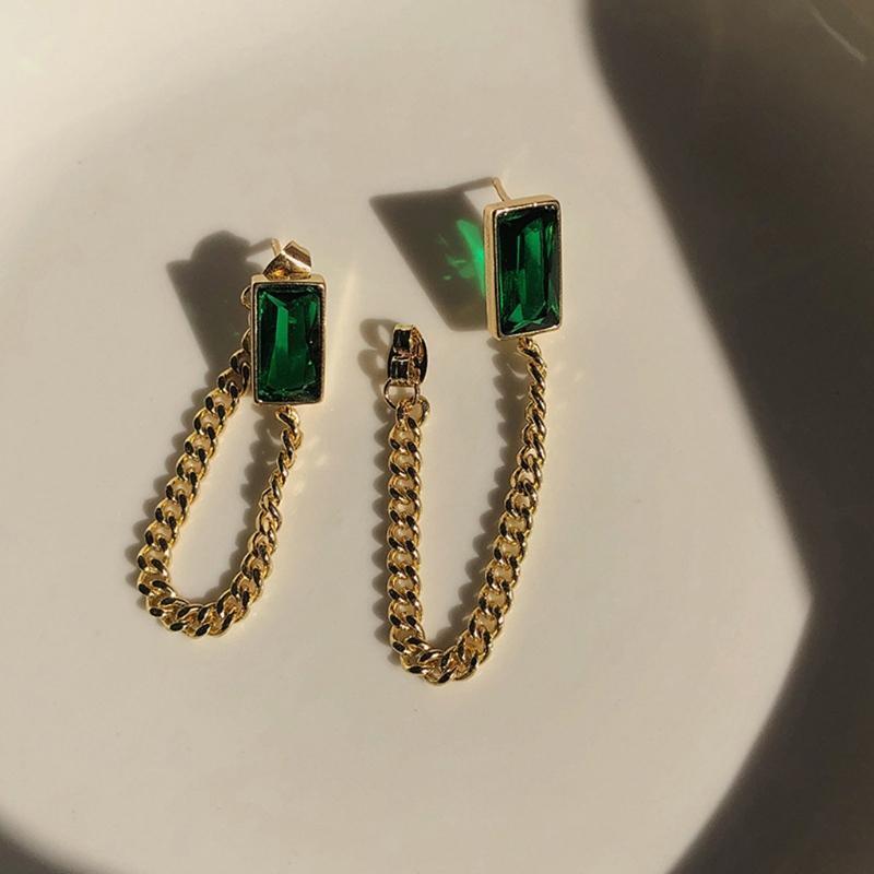 1 Pair Green Tassel Stainless Steel Earrings Temperament High Sense Earrings