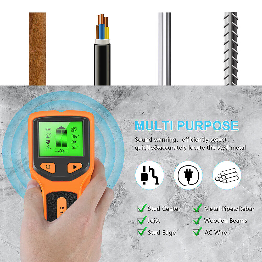 5-in-1 Professional Wall Stud Detector for AC Wire Metal Detection (Yellow)