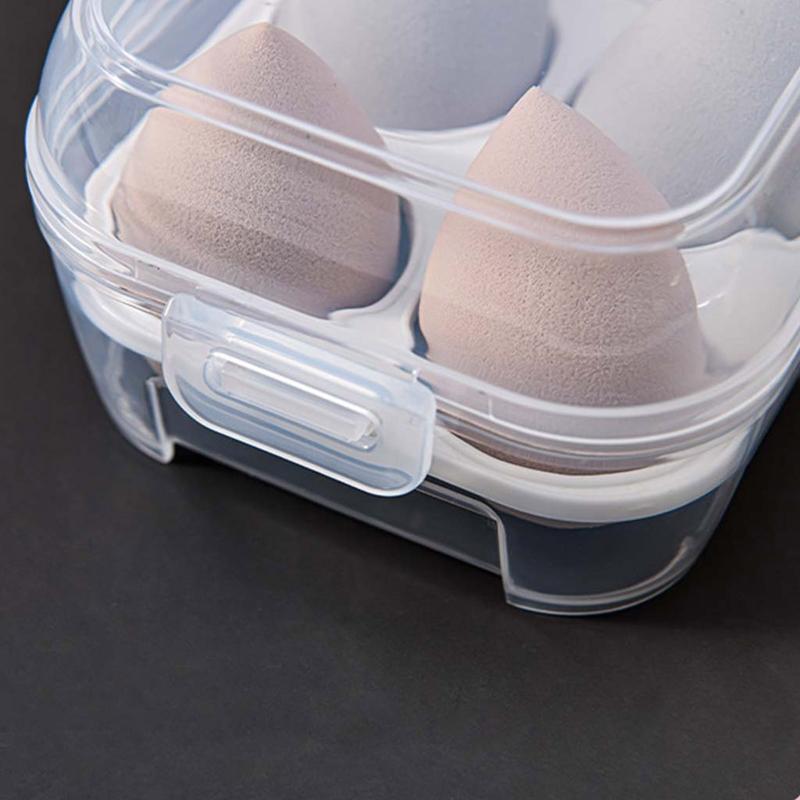 Transparent 4 Grids Travel Beauty Powder Puff Storage Box Makeup Egg Drying Case