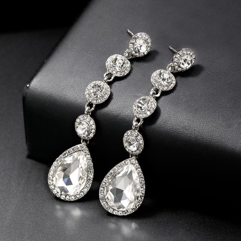 Korean Style Alloy Crystals Long Dangle Earring Bridal Earrings for Daily Dating