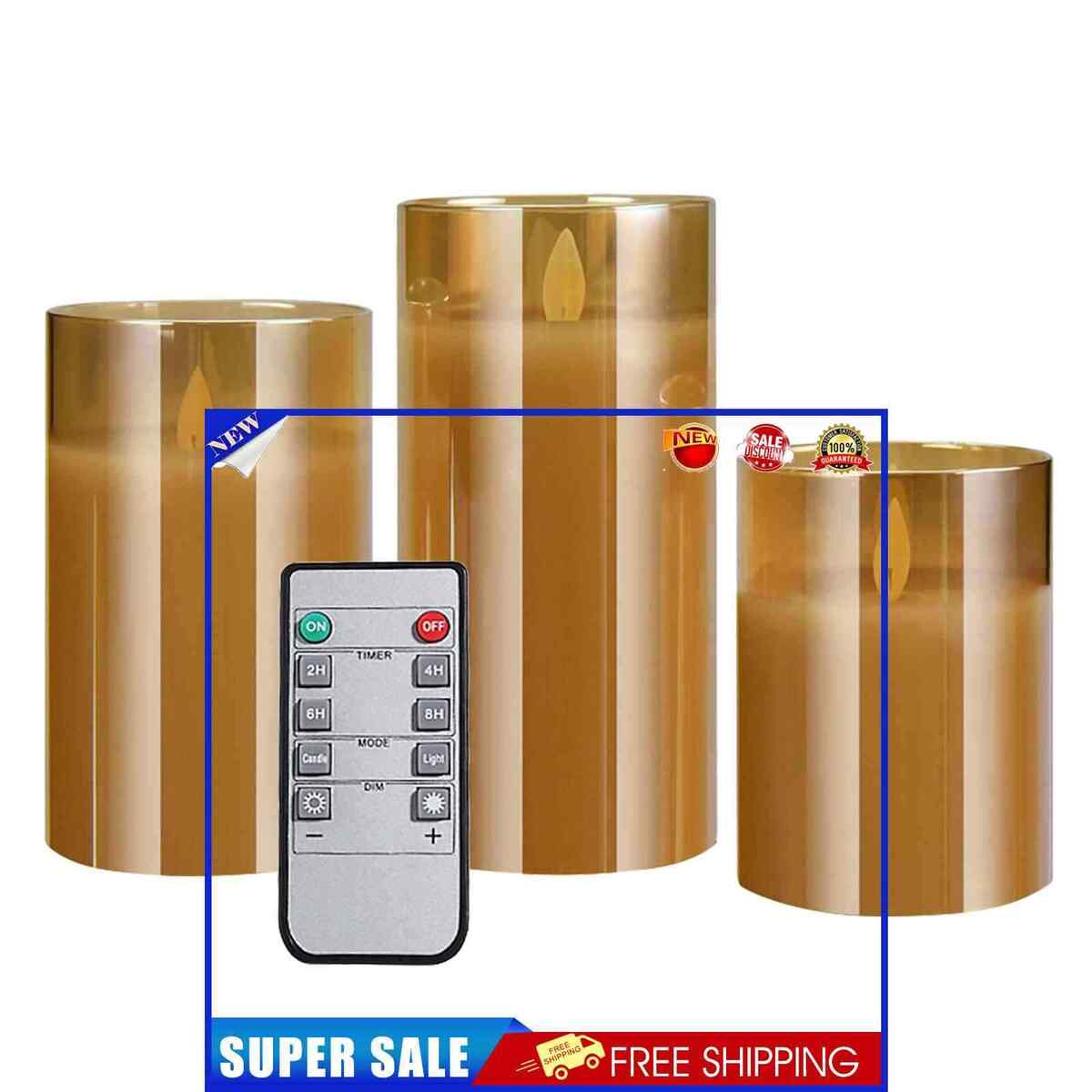 Flameless Candles - 3pcs Realistic LED Candles for Christmas Decor (Brown)