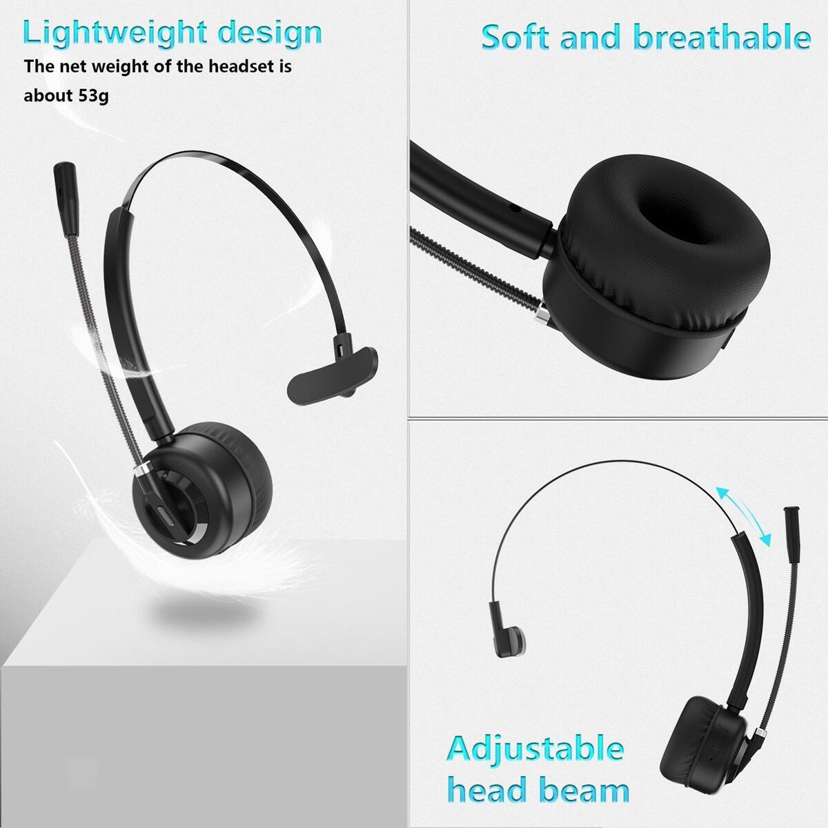 Bluetooth Headset with Charging Dock Earphone for Phone Office Call Center