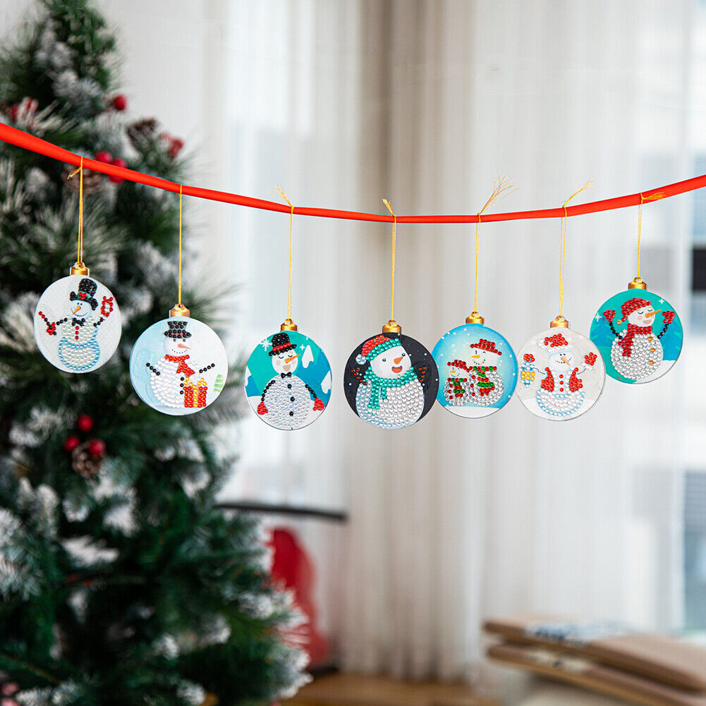 7pcs/Set DIY Acrylic Diamond Christmas Snowman Pendant Kit Rhinestone Decor