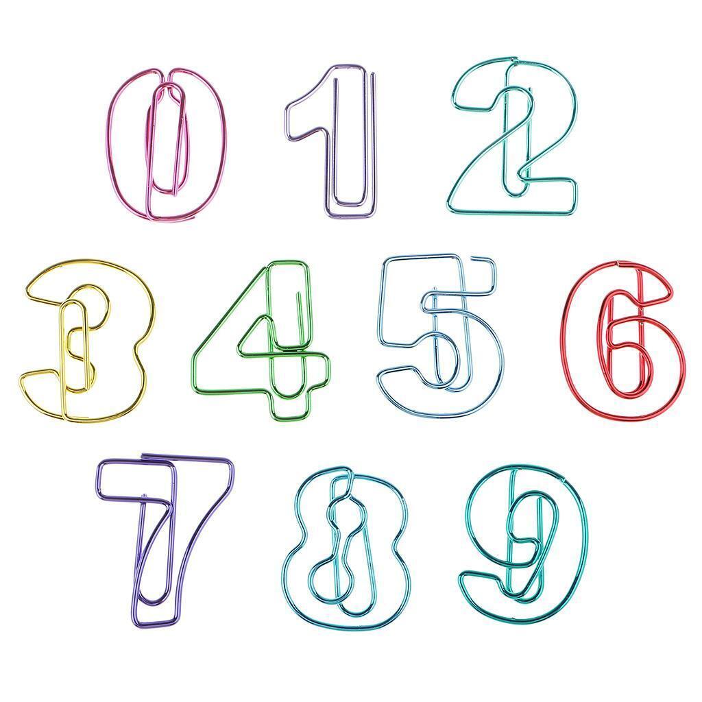 10pc 0-9 Numbers Metal Paper Clips Bookmarks Stationery Office School Supply