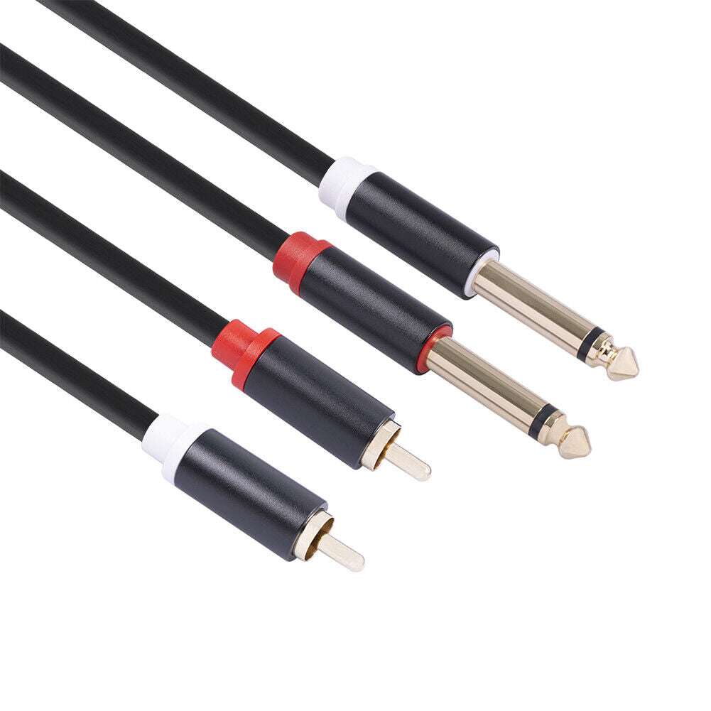 2 RCA Male to Dual 6.35 Jack Male Audio Cable Mixer Amplifier Adapter Cord