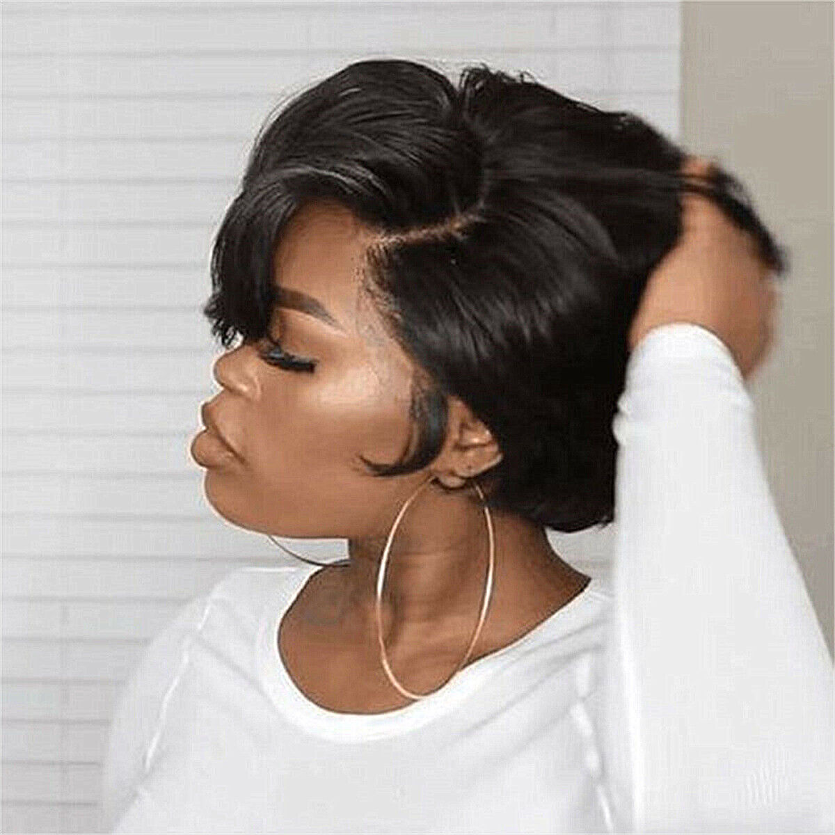 Women Black Heat-Resistant Hair Wig Natural Straight Hair Short Synthetic Wigs