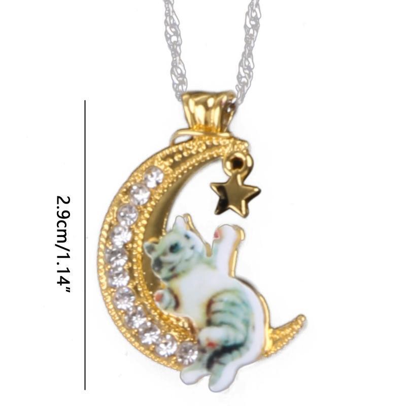 Crescent Moon Cat Pendant Cute Necklace Charm for Girl Halloween Party Jewelry