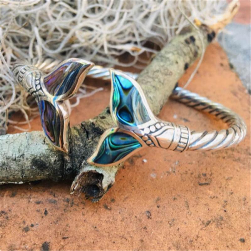 Abalone Shell and Fish Tail Ring Open Ring for Women Men Valentine's Day Gift