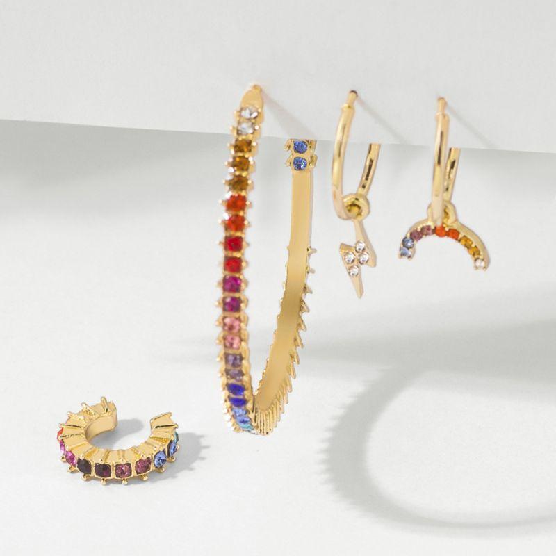 4Pcs CZ Stone Stud Earrings Kit Rainbow Crystal Hoop Earrings Fashion Jewelry
