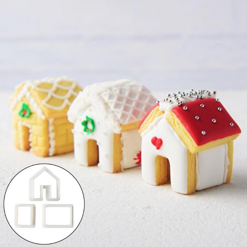 3 PCS Food-Grade Food Grade Plastic Gingerbread House Christmas Cookie Cutters
