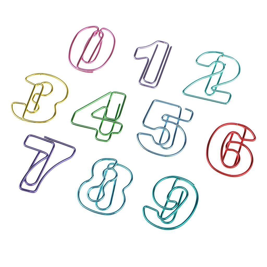 10pc 0-9 Numbers Metal Paper Clips Bookmarks Stationery Office School Supply